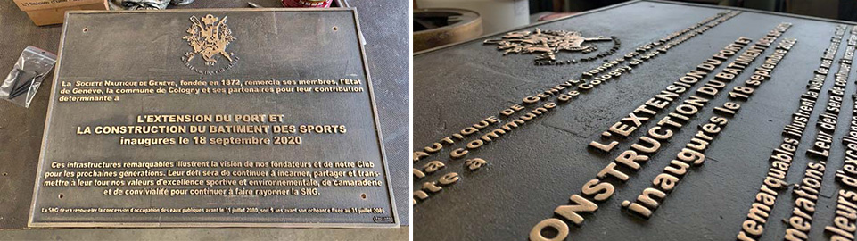 manufacture of personalized bronze plaques for commemoration, inauguration, monument, funeral